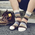 thumbnail image 2 of Langgg Winter Square Block Crew Length Wool Breathable Men Socks Vintage Ethnic Style Moisture Wicking, 2 of 9