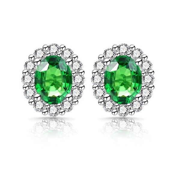 DOUUCO Ladies' Silver‑Plated Oval‑Cut Cubic Zirconia Earrings, Crystal Gemstone Quirky Earrings, Hypoallergenic Everyday Gift