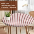 thumbnail image 5 of Stripes Round Fitted Table Cover Modern Art Red Beige Waterproof Table Cloth with Elastic Edge Wipeable Tablecloth for Picnic Camping Party Fits 36"-44" Diameter, 5 of 8