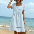 thumbnail image 6 of Lcziwo Womens Lace Patch Cotton Dresses Cotton Short Sleeve Casual Loose Dress Square Neck Summer Beach Vacation Sundress Light Blue,XL, 6 of 8