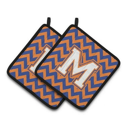 

Letter M Chevron Blue & Orange No. 3 Pair of Pot Holders