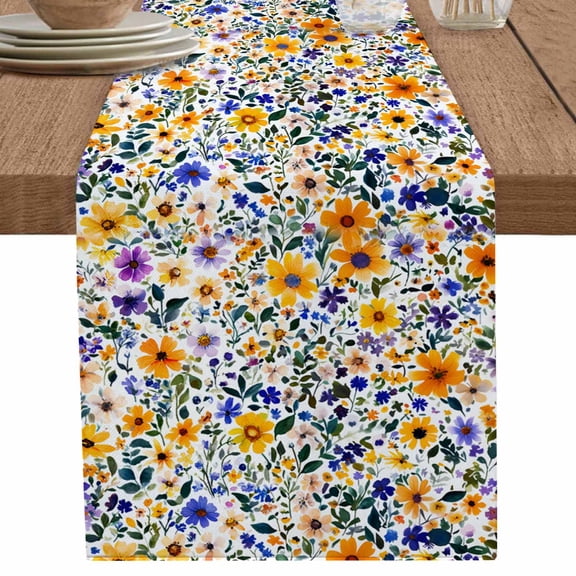 nqOlkjepod Farmhouse Wildflowers Table Runner 48 Inches Long Farmhouse Dress Scarves, Watercolor Colorful Flowers Floral Dining Tablerunner for Coffee Table/Kitchen Island/Party Décor, 13" x 48"