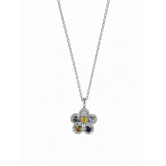 AlKhalil - Elegant Silver Necklace with Multicolor Gemstone Flower Pendant, Delicate Chain, Sparkling Accents