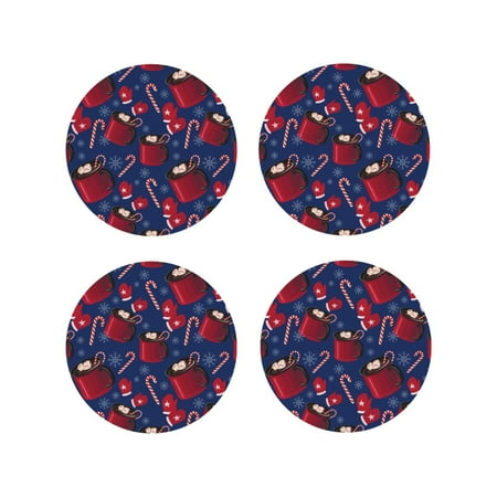 

Vsdgher Hot Cocoa Snowflake Mittens Leather Coasters for Drinks Durable Drink Coasters 4 Set for Tabletop Protection Luxurious Home Décor and Housewarming Gift-Round Shape