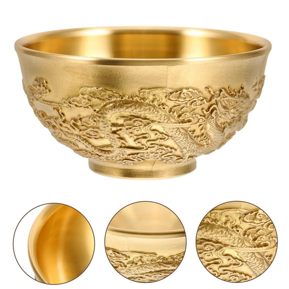 CATIEBYE Round Decorative Bowl Chinese Traditional Bowl Golden 1Pack
