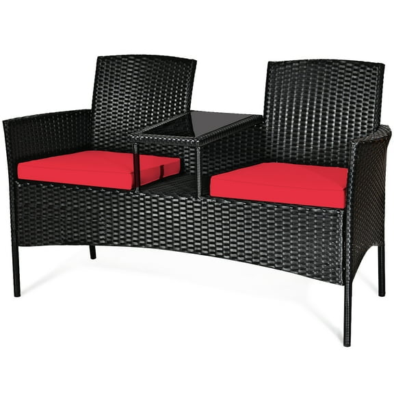 Topbuy Outdoor Rattan Furniture Wicker Patio Conversation Chair with Cushion Red