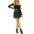 thumbnail image 2 of MODA NOVA Juniors Casual High Waist Button Plaid Layers Mini Skirt Green L, 2 of 5