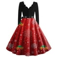 thumbnail image 3 of Women's Casual Fashion Christmas Holiday Print V-neck Vintage Dress for Retro Style and Party Occasions, Comfortable Women's Long Sleeve Holiday Dress,Red,L, 3 of 3