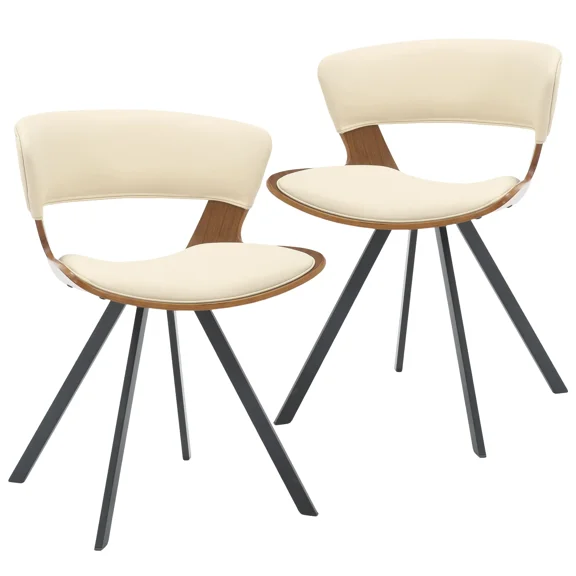 LeisureMod Nymia Modern Upholstered Dining Chair with Saddle Seat – Velvet or Leather Accent Chair with Open Back and Iron Legs – Mid-Century Side Chair for Kitchen, Dining Room, or Office Set of 2