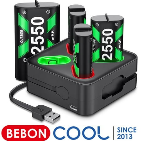 4x2550mAh Rechargeable Battery Pack for Xbox Series X Controller,BEBONCOOL Controller Battery Pack for Xbox One S/Xbox One X/Xbox One Elite-Black