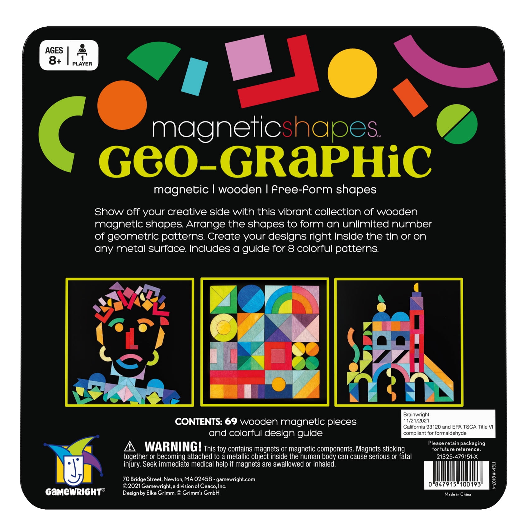 Brainwright 69-Piece Magnetic Shapes Geo-Graphic Puzzle