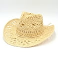thumbnail image 2 of yunLXY Under $5 Men & Women's Woven Straw Cowboy Hat Hat Band Travel Cap Western Hat Khaki, 2 of 3