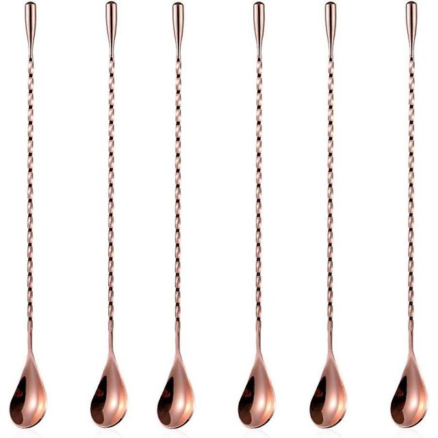 6 uds. Cuchara mezcladora de barra de 12 pulgadas cuchara de cóctel barra de acero inoxidable cuchara larga con patrón en espiral oro rosa