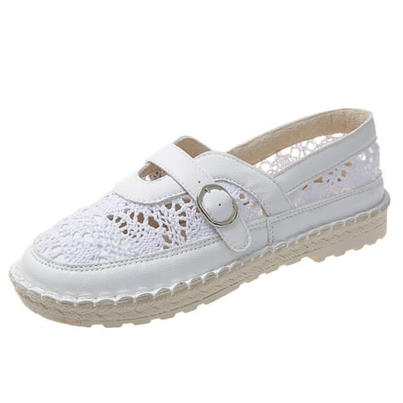 OJSFQUFP Womens Casual Shoes Fashion Summer Women Casual Shoes Fisherman Shoes Flat Thick Bottom Mesh Solid Color shoes Women Loafers White 37