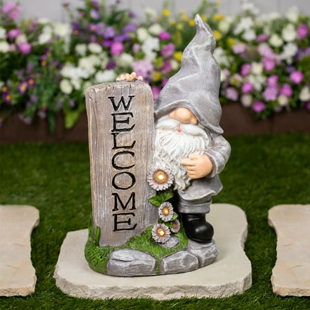 Northlight LED Solar Lighted Gnome Welcome Outdoor Garden Statue - 15.5"