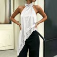 thumbnail image 7 of Karymi Womens Summer Tops Halter Neck Asymmetric Tank Top, Twist Sleeveless Floral Lace Trim Irregular Long Hem Loose Flowy Camisole, Satin Layering Blouse Cute Tops for Women, 7 of 7