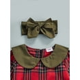 thumbnail image 5 of Qiylii Little Girl’s Plaid Bow Doll Collar Long Sleeve Dress with Headband, 5 of 8