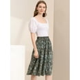 thumbnail image 4 of Unique Bargains Jupe Midi Décontractée à Imprimé Floral Évasée pour Femme, Vert Foncé, TG, 4 of 6