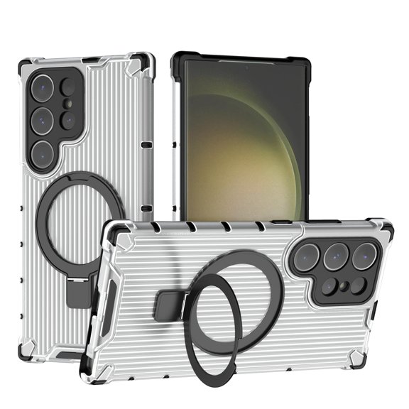 Compatible with Samsung Galaxy S24 Ultra Case, Slim Soft TPU Hard PC Phone Cases Fit for Samsung Galaxy S24 Ultra Compatible with MagSafe Magnetic Rotating Ring Kickstand Stand Matte Case, Clear