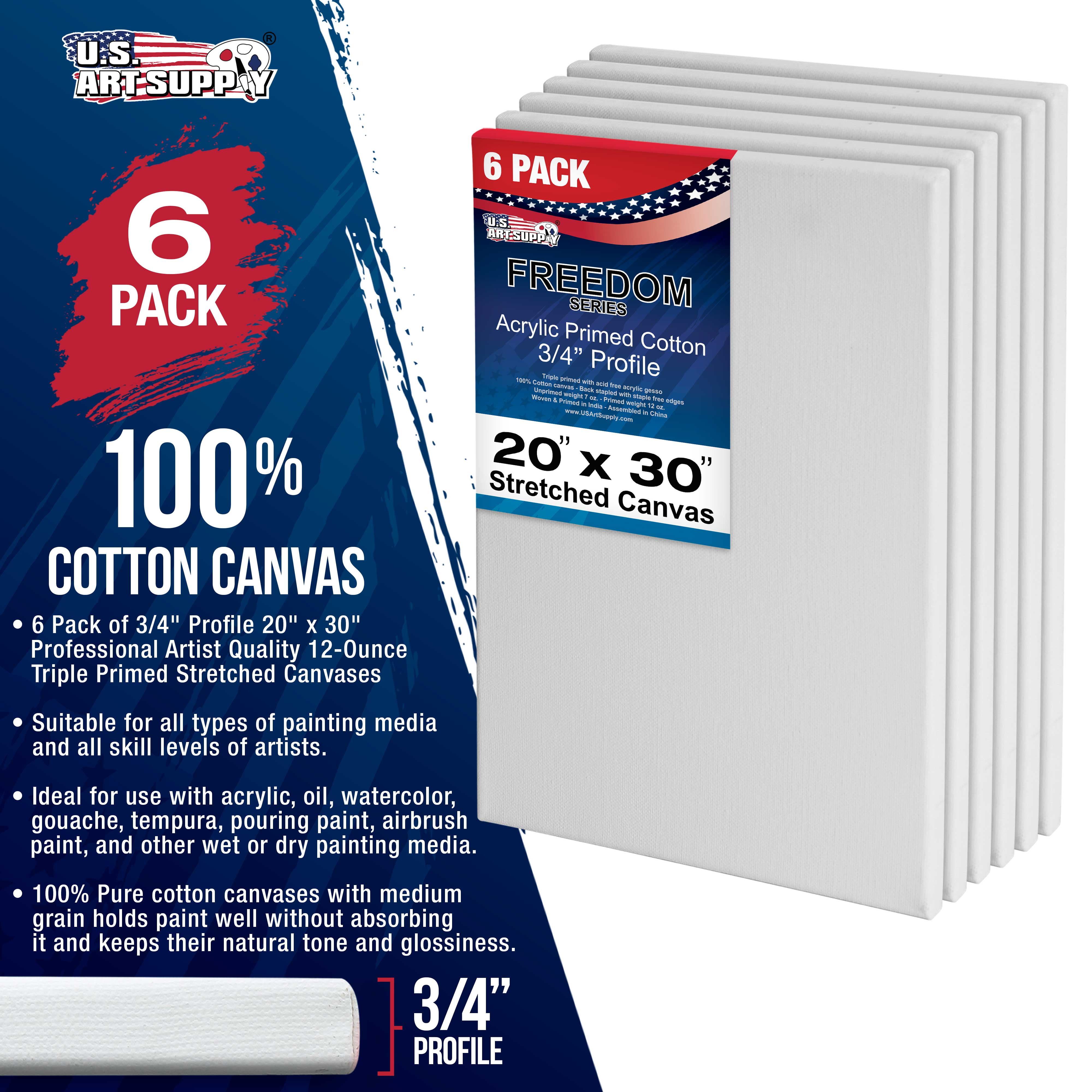 U.S. Art Supply 20 x 30 inch Stretched Canvas 12-Ounce Triple Primed, 6-Pack - Professional Artist Quality White Blank 3/4" Profile, 100% Cotton, Heavy-Weight Gesso - Acrylic Pouring, Oil Painting