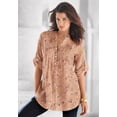 thumbnail image 2 of Roaman's Women's Plus Size Floral Y-Neck Pintuck Tunic – Adjustable Long Sleeve Button-Front, Relaxed Shirt Style, 2 of 4