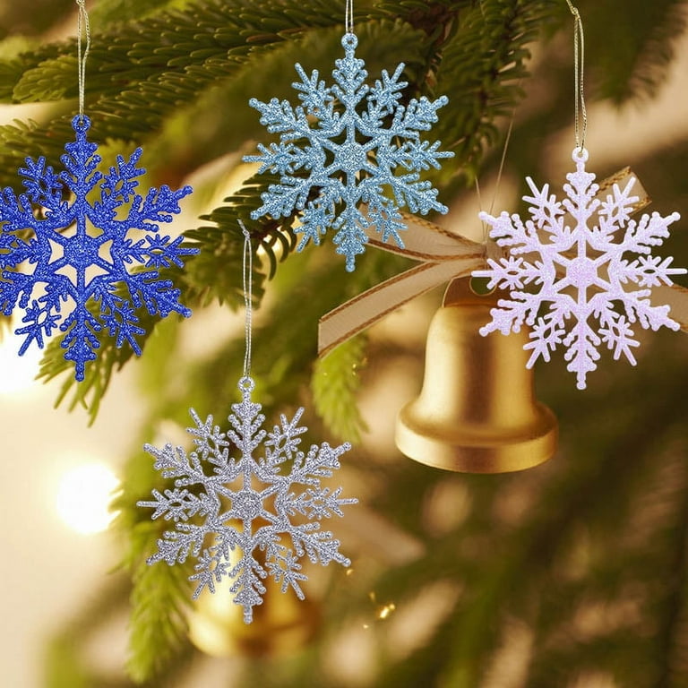 12pcs Snowflake Ornaments Plastic Glitter Snow Flakes Ornaments