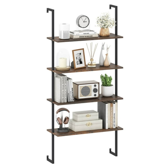 Costway 4-Tier Ladder Storage Shelves, Rustic Brown