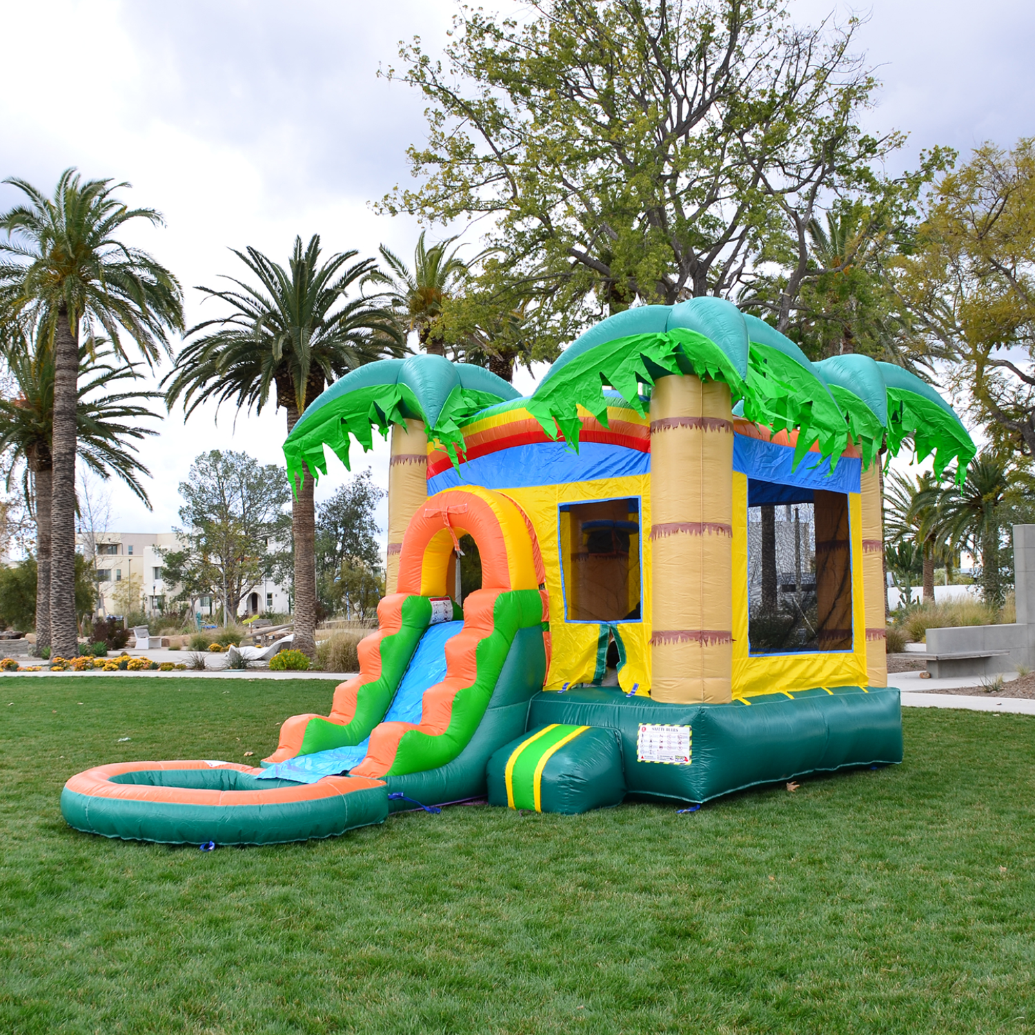 HeroKiddo BOUNCY Tropical Breeze Commercial Grade Vinyl Bounce House Water Slide, with Basketball Hoop, Detachable Pool, Indoor Outdoor