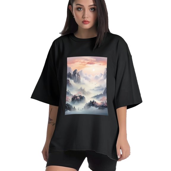 Plus Size Shirt for Women Black Tops for Women Short Sleeves Shirt for Women Landscape5 T Shirt Crewneck Shirt for Women XS