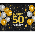 thumbnail image 3 of Happy 50th Birthday Banner with Golden Silver Balloons Stars Backdrop Party Decoration for Birthday Party Photography Props Home Decorations, 3 of 7
