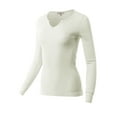 thumbnail image 2 of A2Y Women's Fitted Notched Neck Long Sleeve Thermal Knit Top Ivory S, 2 of 5