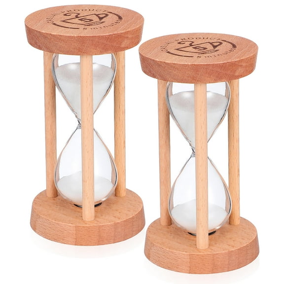 KALLORY 2Pcs White Wood Glass Sand Timer with Cylindrical Shape for Desk Accessory