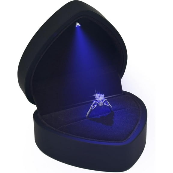 Luxury LED Lighted Engagement Ring Box - Heart Shaped Elegant Starry Sky Ring Case for Wedding Rings, Perfect for Proposal, Anniversary, Ceremony, and Gift Giving