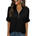 thumbnail image 4 of 3/4 Length Sleeve Womens Tops Solid Color V Neck Spring Shirts Ladies Top Summer Shirt Casual Blouse Black 2XL, 4 of 5