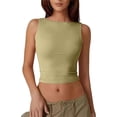 thumbnail image 3 of Women's High Neck Sleeveless Tank Tops with Backless Cropped Cut and Fitted Silhouette Featuring Solid Color Basic Style Beige L, 3 of 6
