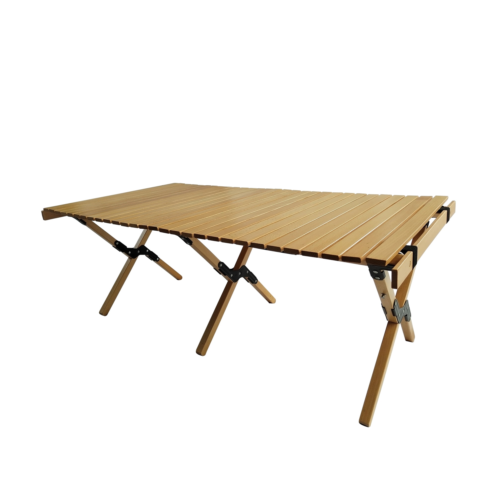 Natural Brown Beech Wood Foldable Roll-Up Outdoor Dining Table
