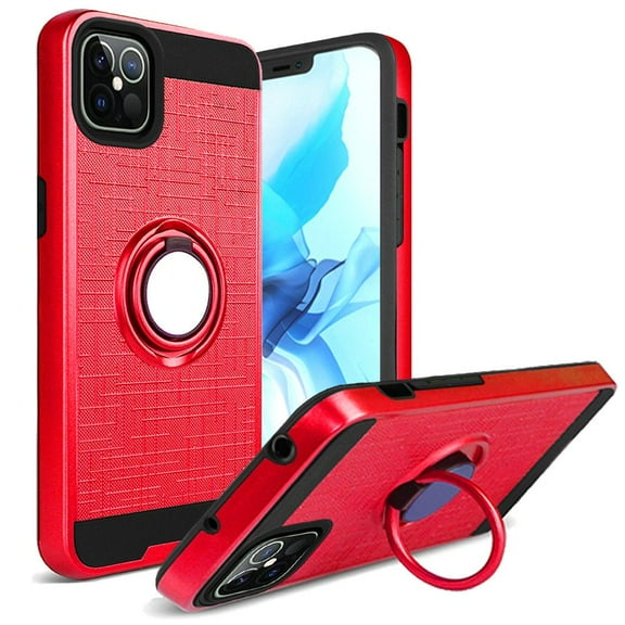 For iPhone 13 6.1 Magnetic Ring Kickstand Hybrid Case Cover - Red