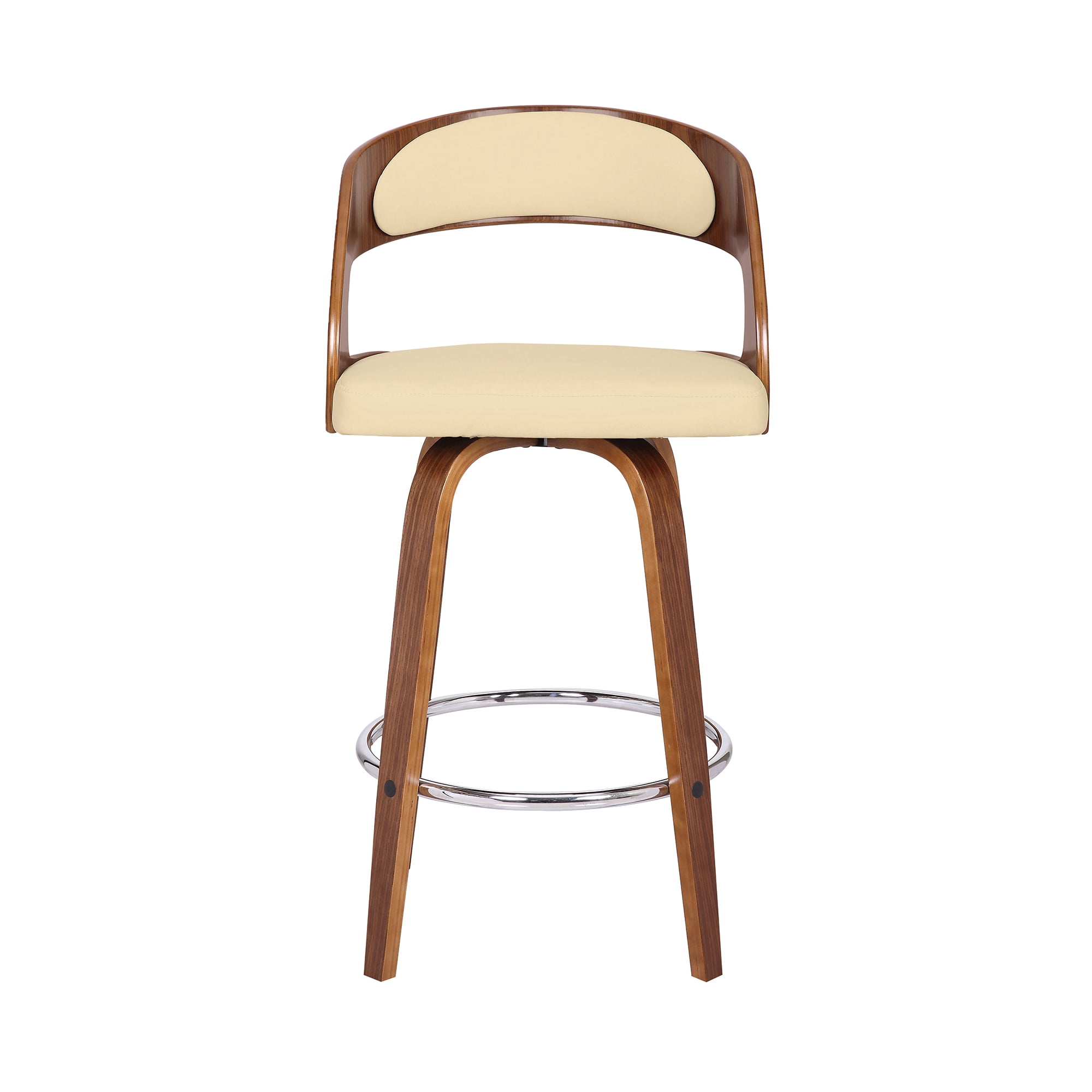 Shelly 26" Counter Height Swivel Cream Faux Leather and Walnut Wood Bar Stool - Set of 3