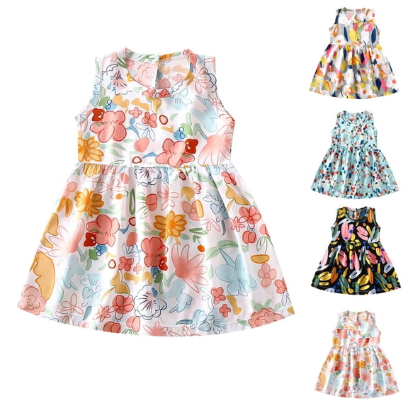 YHAJDS Toddler Girl Sleeveless Dress Print Soft Comfortable