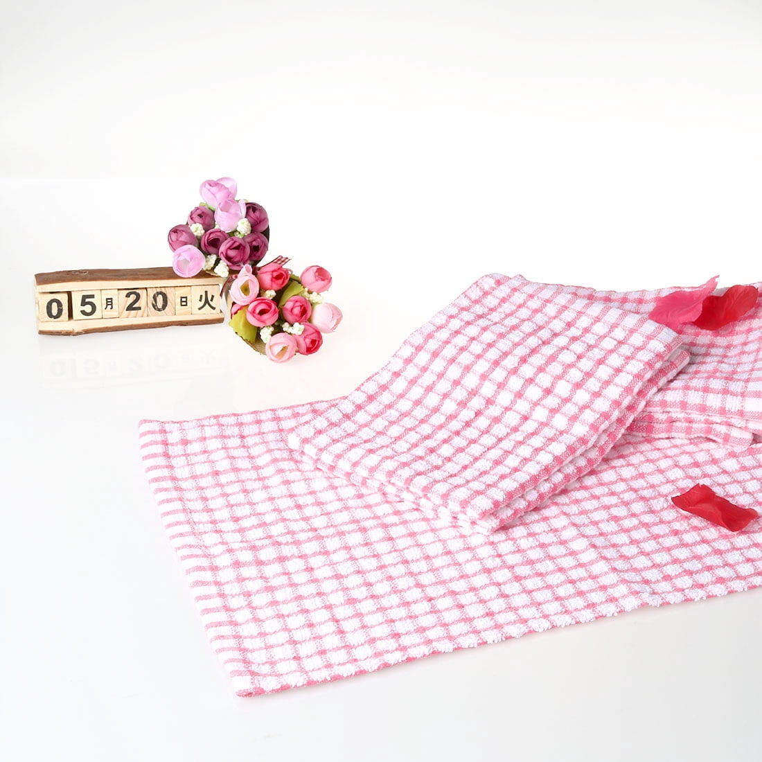 Unique Bargains 12-Pack Terry Cotton Kitchen Cleaning Cloths Towels Pink