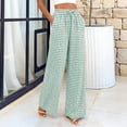 thumbnail image 5 of Lumtrix Womens Gingham Pants 2026 Cotton Linen Drawstring Wide Leg Lounge Pants Cute Casual Trousers with Pockets Green XL, 5 of 7