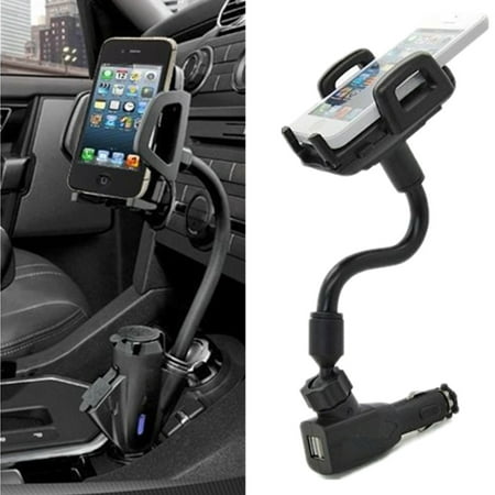 2in1 Cigarette Lighter Phone Holder Cradle Gooseneck Car Mount Charger with Dual USB 2A Charging Ports for iPhone X 8 8 Plus 7 7 Plus 6 6s Plus, Car Lighter Mount for Samsung Galaxy S9 S8 S7 S6