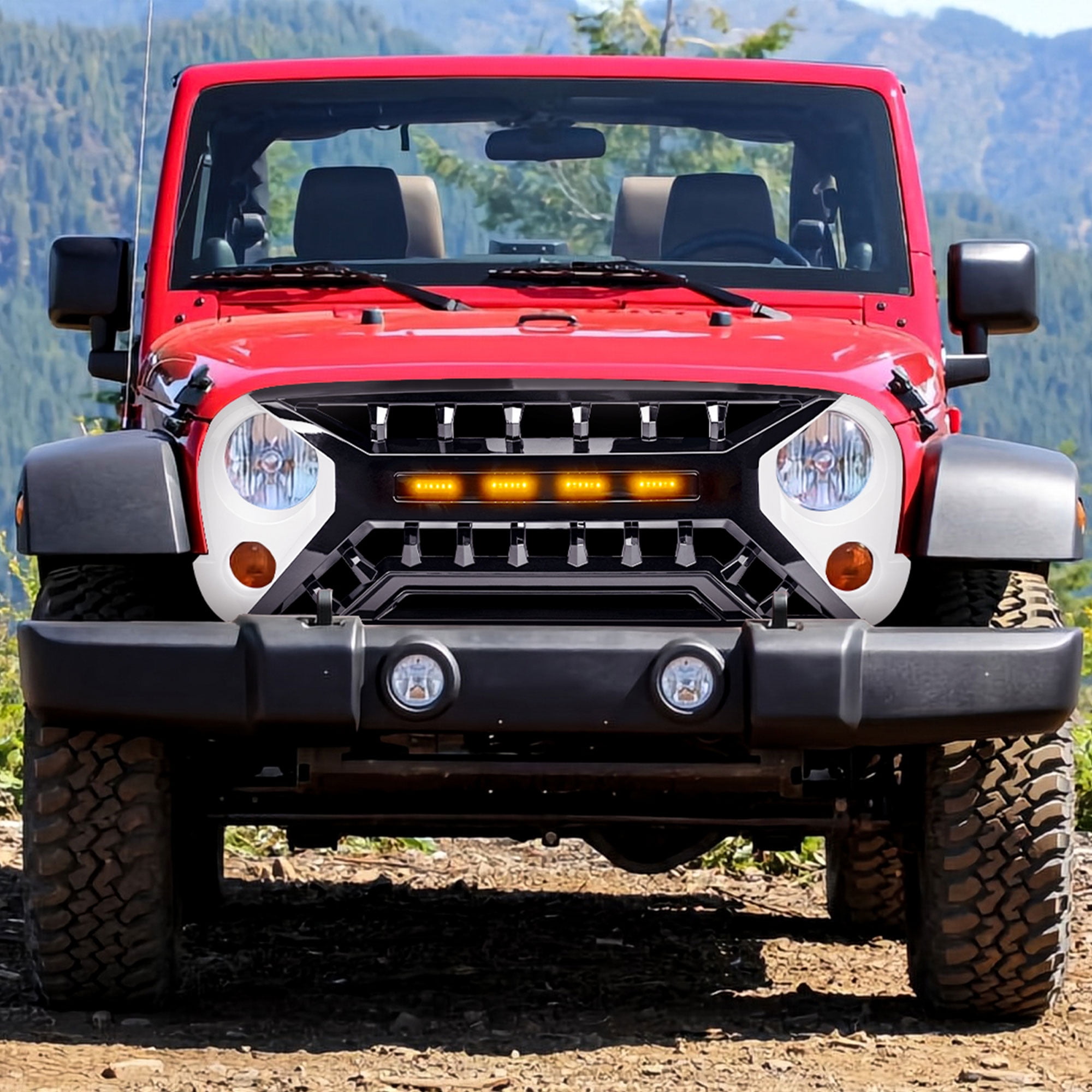 AMERICAN MODIFIED Grille 07-18 Jeep Wrangler JK w/ Amber LED, White/Black
