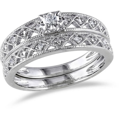 Miabella 1/10 Carat T.W. Diamond Sterling Silver Bridal Set