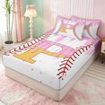 thumbnail image 3 of meiyoeat Waffle Monogrammed P Zipper Twin Comforter Sets with Fitted Sheet and 2 Pillowcases for Boys, Ice Cream Baseball Zipper Bedding Set, Pink Yellow, Pink Reversible, 4pcs, 3 of 6