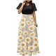 thumbnail image 2 of Puntoco Vestido De Manga Corta Con Cuello Redondo Y Falda Larga Estilo Resort Con Estampado Floral Para Mujer Negro L,Regalos Para Mujer Joven, 2 of 5