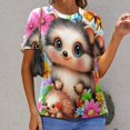 thumbnail image 3 of Cute Hedgehog Floral Print-1 Women's T-Shirt Short Sleeve T Shirts Tops Tee Ladies Loose T, 3 of 7