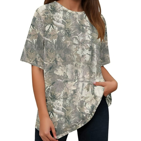 Short Sleeve Shirts for Women Summer Tops 2025 Spring Camouflage Fashion Print Casualhalf Sleeve Crew Neck Oversize Loose Fit Tees Shirts