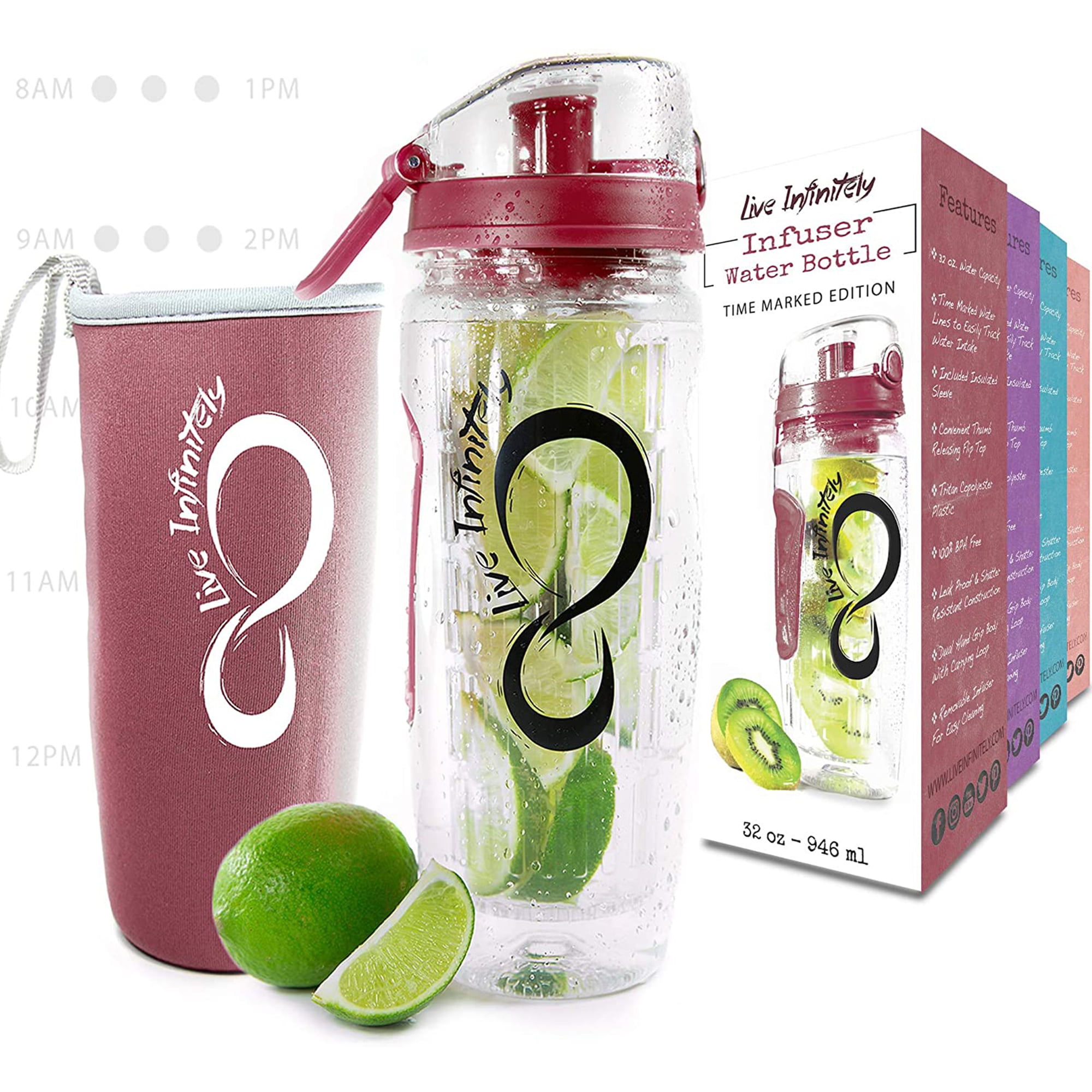 Live Infinitely Fruit Infuser Water Bottle with Time Marker, Insulation