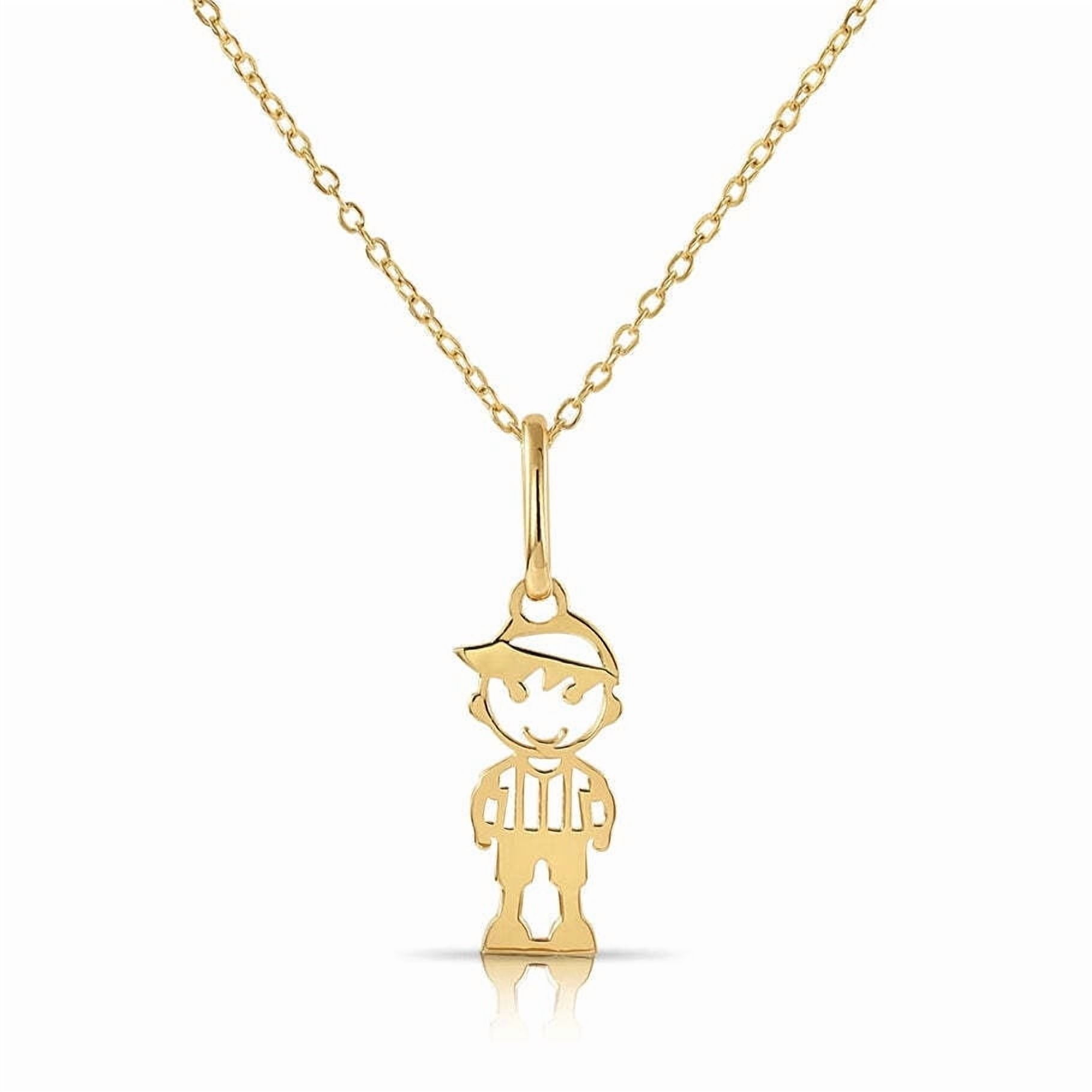 Tilo Jewelry 14K Yellow Gold Little Son Pendant Charm Necklace for Women & Unisex | 18 Inch Cable Chain